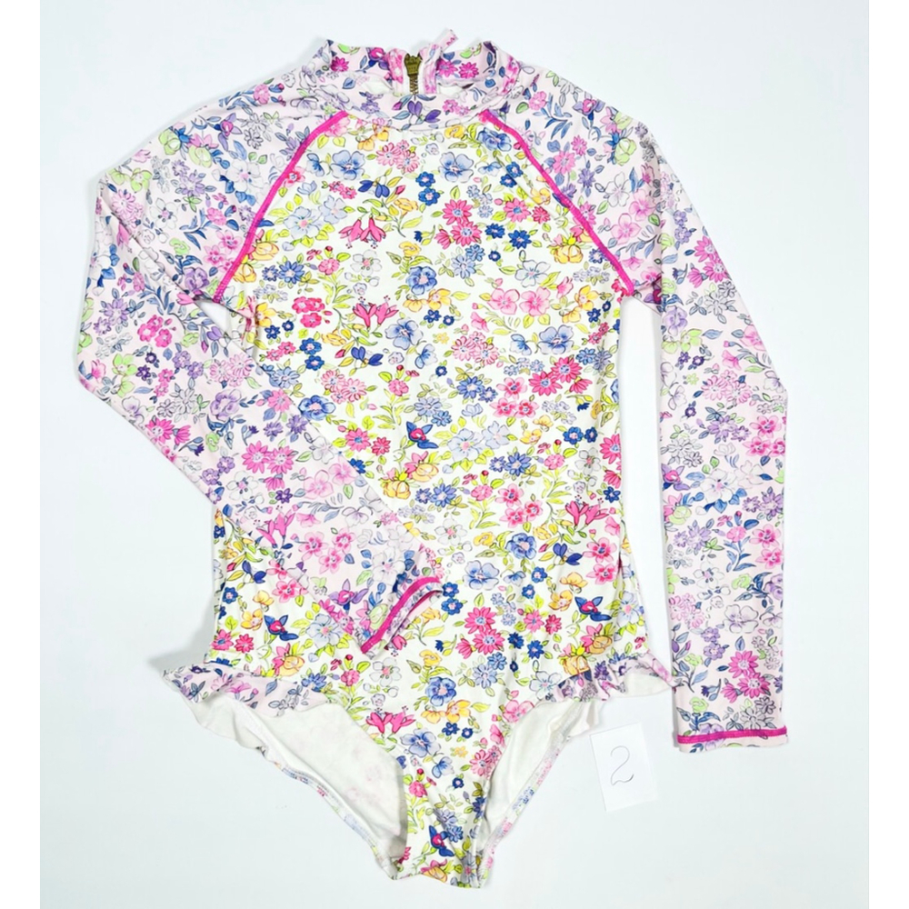 Girls LOVESHACKFANCY Hurley Floral Rashguard M White Pink Long Sleeve Swim Top